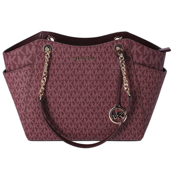 Michael Kors Jet Set Travel Large Chain Shoulder Tote Oxblood Multi MK - Picture 1 of 5